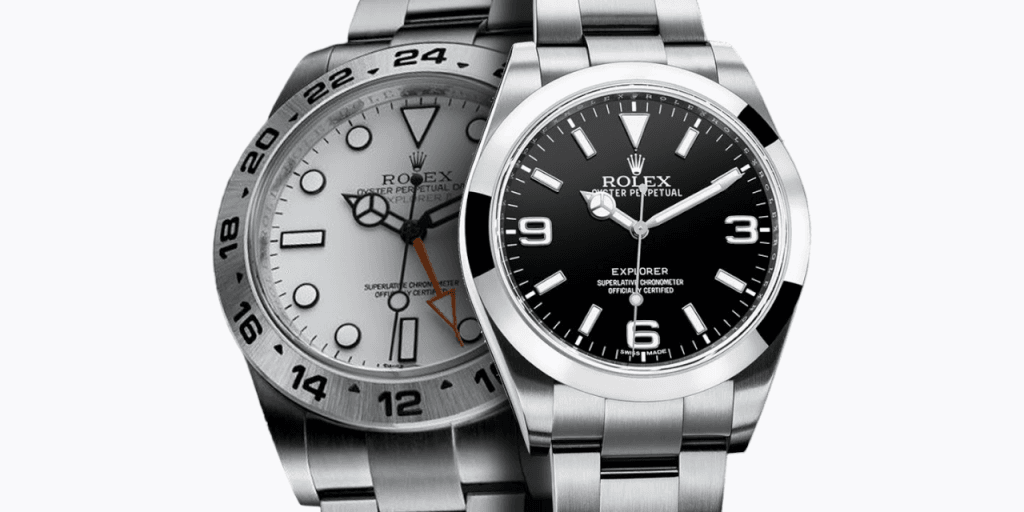 Rolex Explorer 1 et Rolex Explorer 2 côte à côte