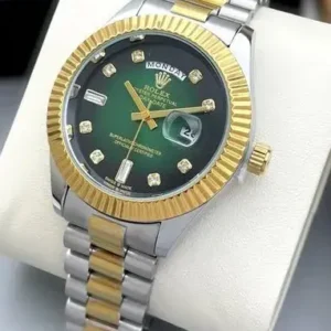 Rolex Watches For Men – Rolex Oyster Perpetual Day Date Green Dial Diamond Gold and Silver Watch
